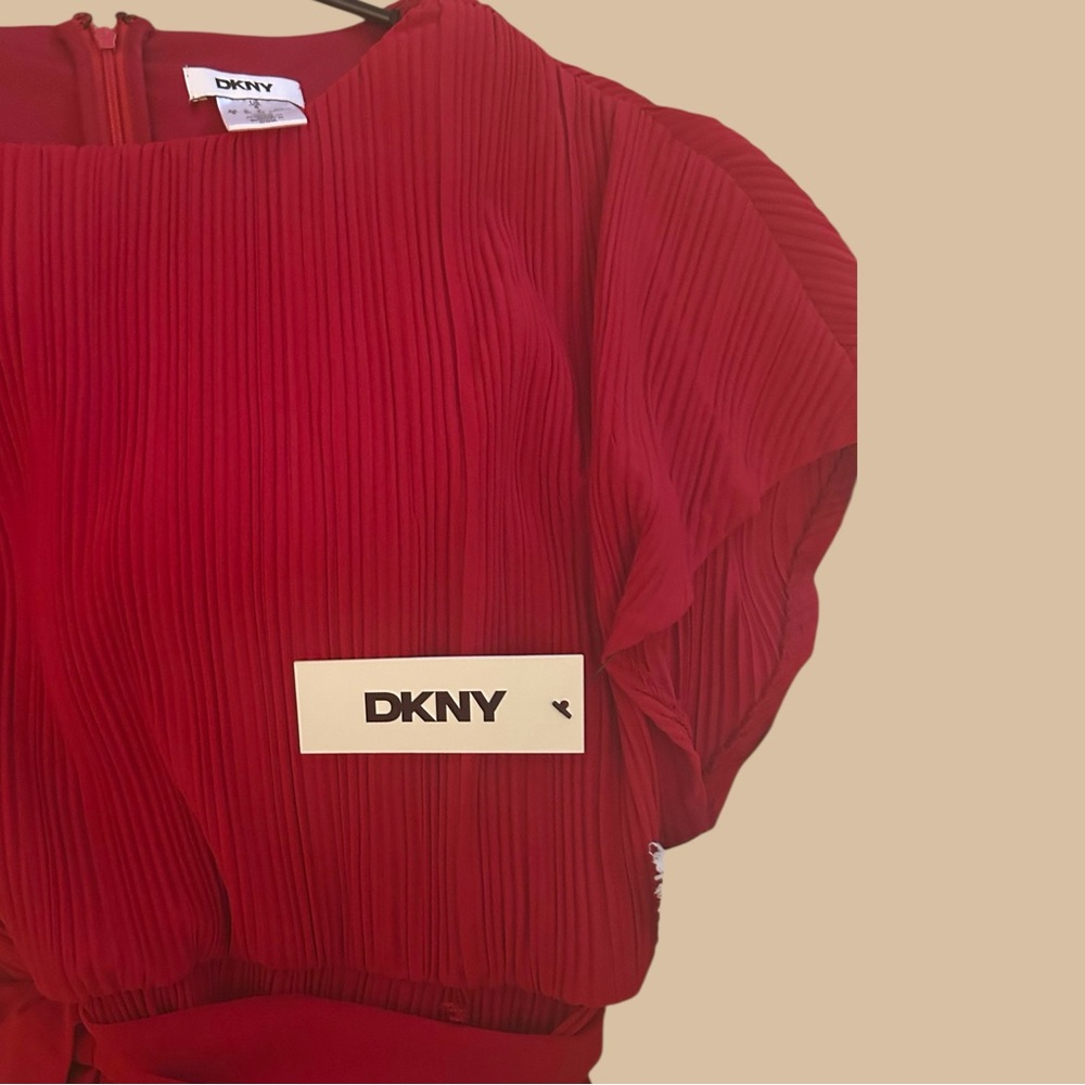 DKNY Vibrant Red Pleated Blouse